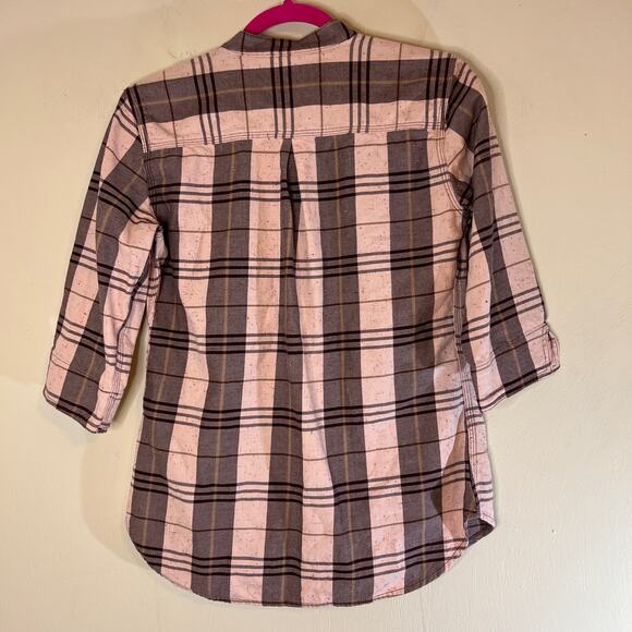 Carhartt Relaxed Fit Flannel Sz XS Pink Brown Plaid 3/4 Sleeves No Collar - Picture 2 of 7